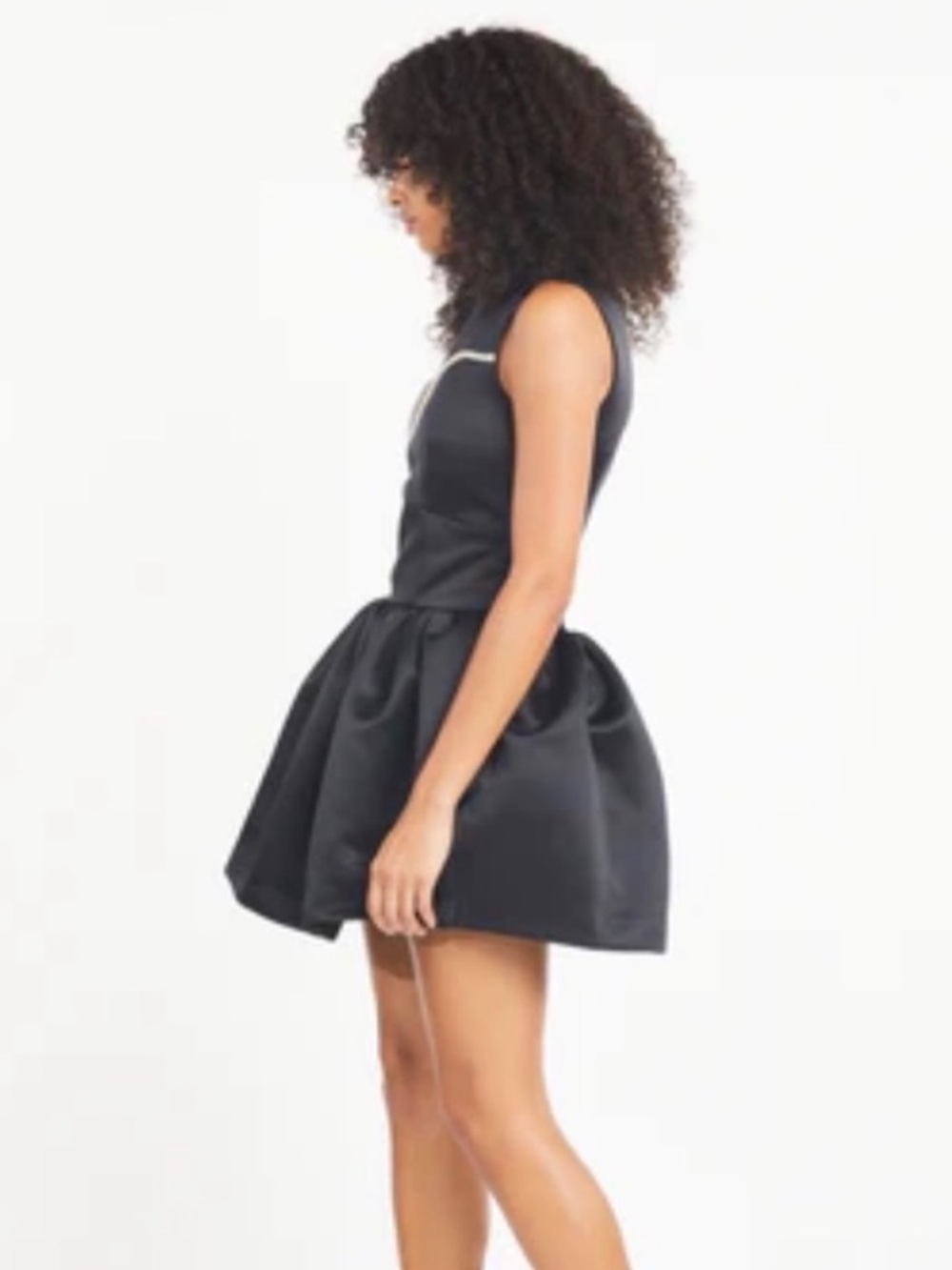 Tanya Taylor Noaki Embellished Black Satin Mini Flare Dress size 6 - Picture 3 of 10